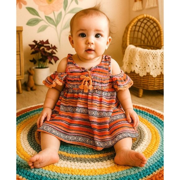 New 12M Jessica Simpson Baby Dress Outfit Ruffle Cold-Shoulder Diaper Cover - Picture 7 of 11